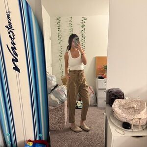 Free People Women's Margate Pleated Trousers Paperbag Waist Pant Brown Size XS